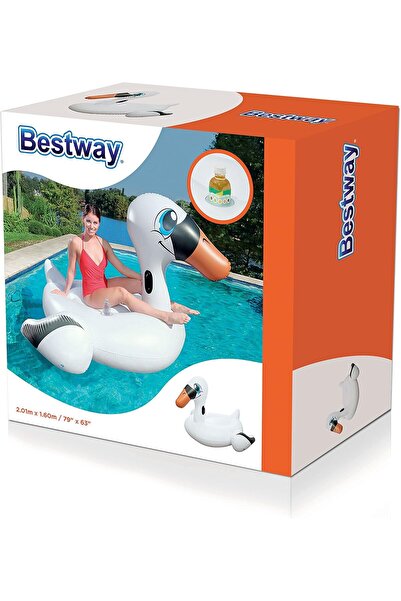 BESTWAY White Inflatable Giant Mega Supersized Swan Rider Float Pool - 6.8' x 59"