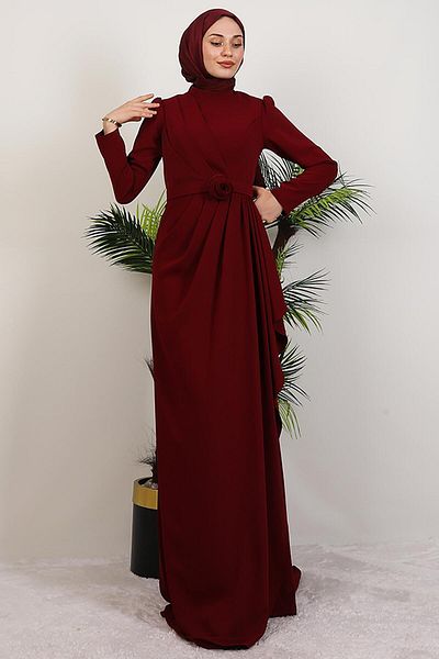 GİYZAMİLA Venessa Crepe Evening Dress Burgundy