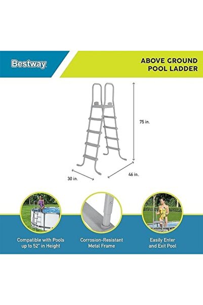 BESTWAY Flowclear Above Ground Swimming Pool Ladder 52” | Corrosion-Resistant Metal Frame with Hea