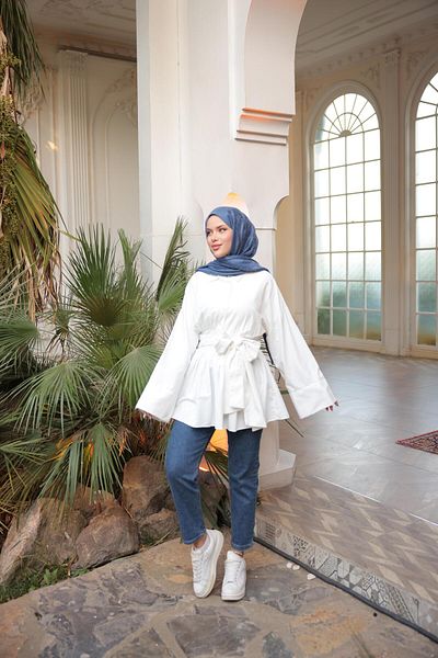 Nergis Neva Butik Half Patched Waist Tie Side Zipper Tunic