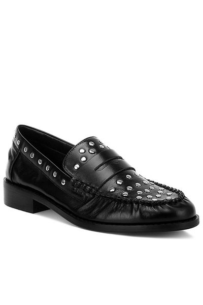 london Rag Women Studs Embellished Leather Loafers in Black