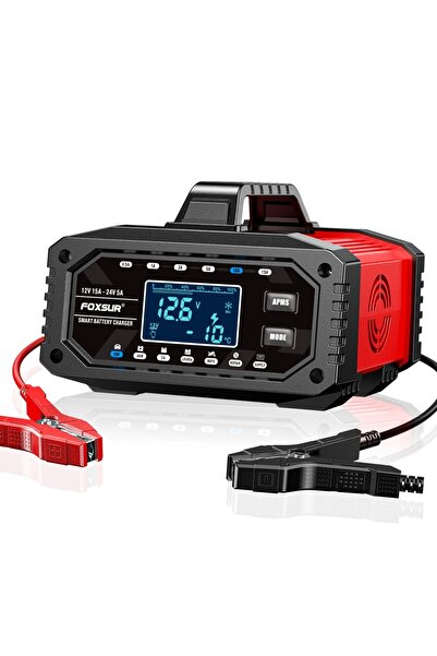 Foxsur Redresor încărcător inteligent pentru baterii auto 12V 15A / 24V 5A cu...