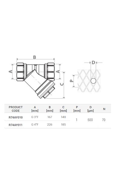 GIACOMINI Y-filter R74AY106, internal G 1 1/4", brass, inspectable, 30 bar, 500 microns, for HVAC