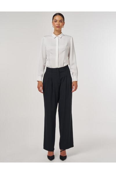 Kayra Pleated Fabric Trousers Black