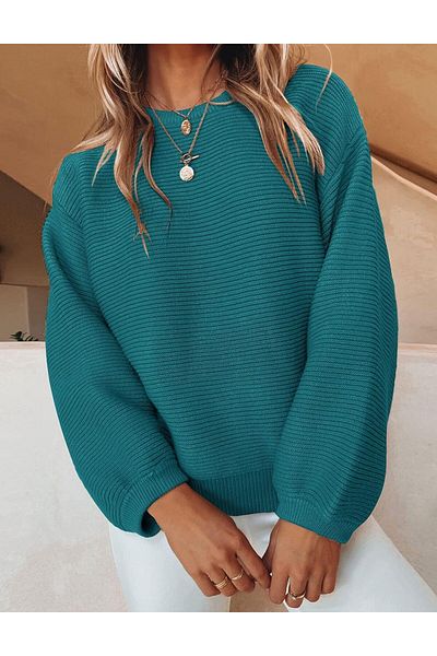 ZESICA Women's Crew Neck Long Lantern Sleeve Fall Casual Loose Ribbed Knit Solid Soft Pullover Sweater- XL