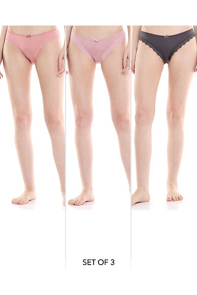 R&B Pack of 3 Lace Trim Brazilian Briefs