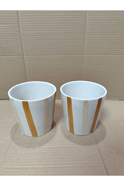 Dara Art Turuncu Çizgi 2li orkide saksı