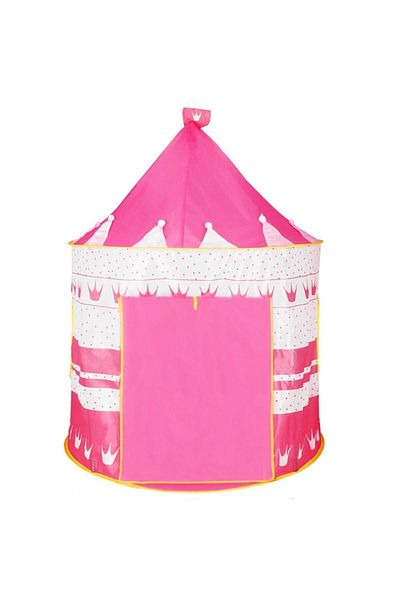 Mercaton Children's play tent, Springos, castle type, with cover, polka dot and crown pattern, pink, 100×140 cm