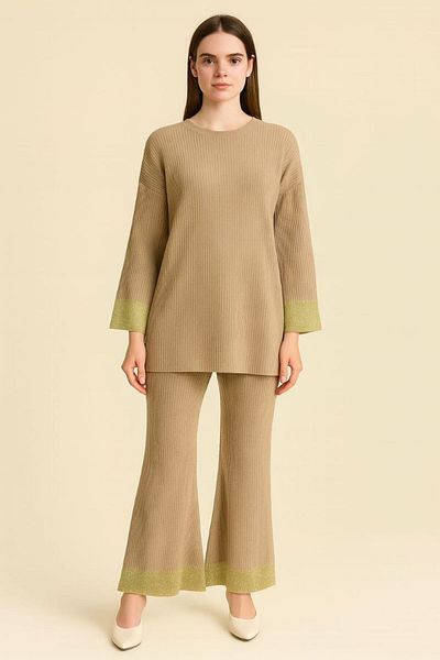 BOZKAYA ÖRME Twill Spanish Legs Glitter Detail Cycling Collar Bottom Top Set