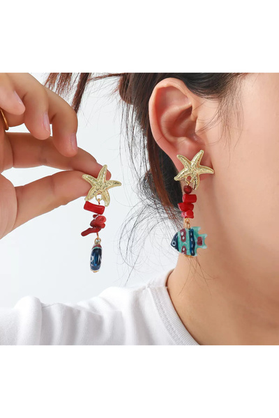 HOSBUTIK Fish with sea stars za earrings