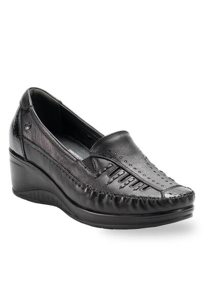 Forelli Sahra 57612 Black Genuine Leather Wedge Women's Shoes