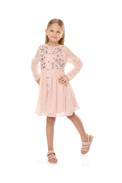 R&B Sequined Flared Dress with Round Neck and Long Sleeves