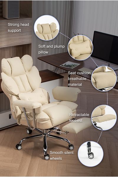 AnneFish Ergonomic Office Chair with Footrest Executive Swivel Desk Reclining Leather Computer Gaming Chair