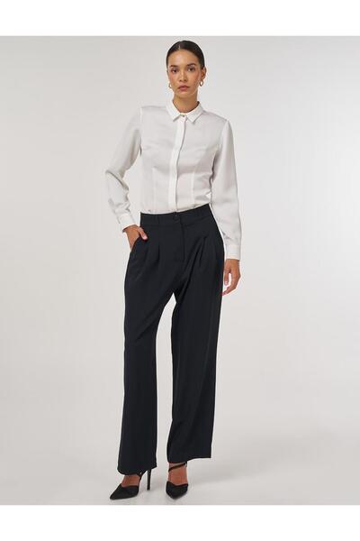 Kayra Pleated Fabric Trousers Black