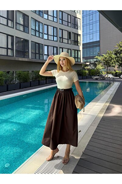 Angel Mia Maria Kemerli Elbise Kahverengi