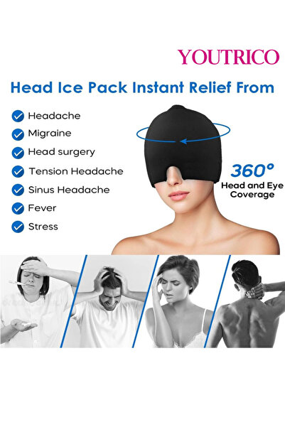 Youtrico Ice Gel Headache Migraine Relief Hat, Cold Hot Therapy Headache Relief Cap (Black)