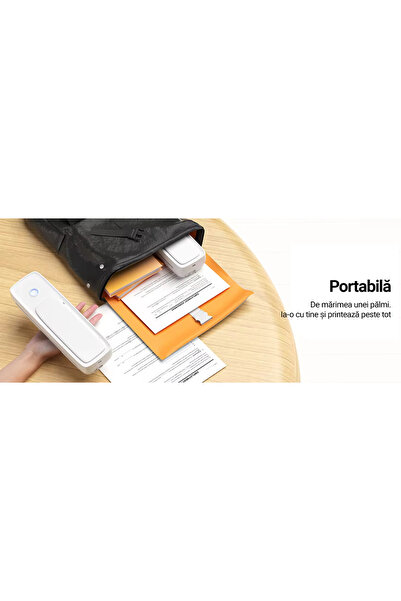 Influential Tech Imprimantă termică ultraportabilă, wireless, fără cerneală, suport A4, Bluetooth, USB, albă