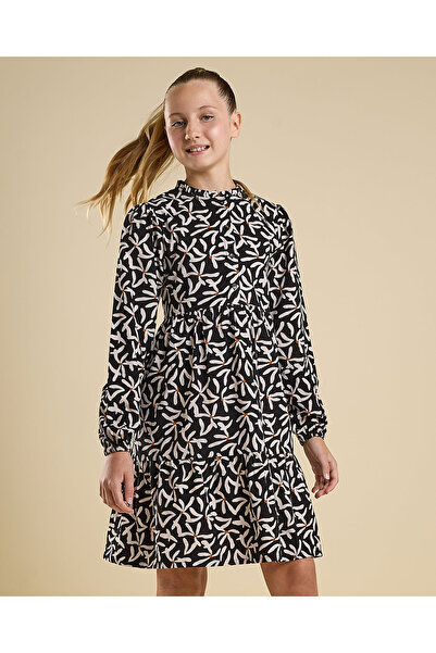 R&B Printed Mini Dress with High Neck and Long Sleeves