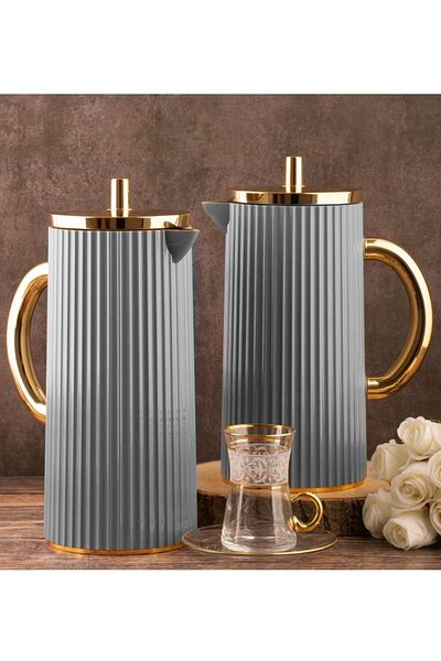 ALSAIF Lina Thermos Set for Tea and Coffee - Dark Gray/Gold
