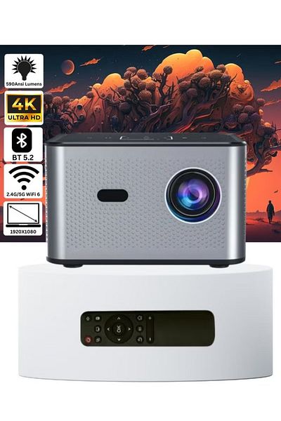 Bicchoo Smart Mini Projector w/ Speaker, 2.4/5G WiFi, BT, Screen Mirroring, HDMI USB, Android/iOS/PC