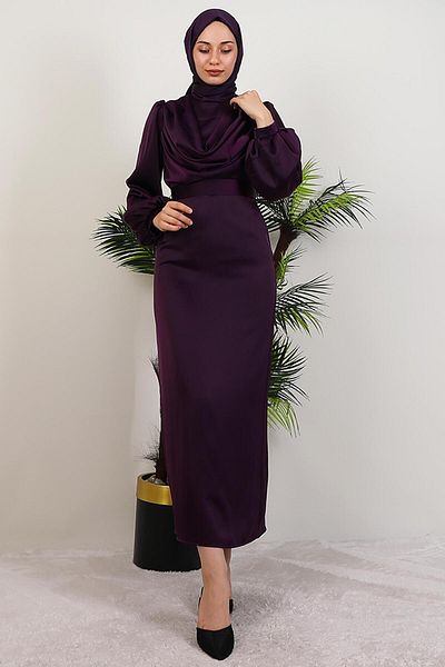 GİYZAMİLA Naz Hijab Evening Dress Purple
