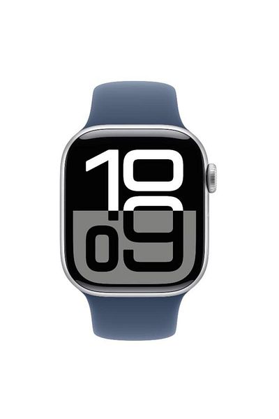 Apple Smartwatch Watch 10 GPS, Silver Aluminium Case, 42mm, LTPO OLED Screen, 64GB, Denim Sport Band
