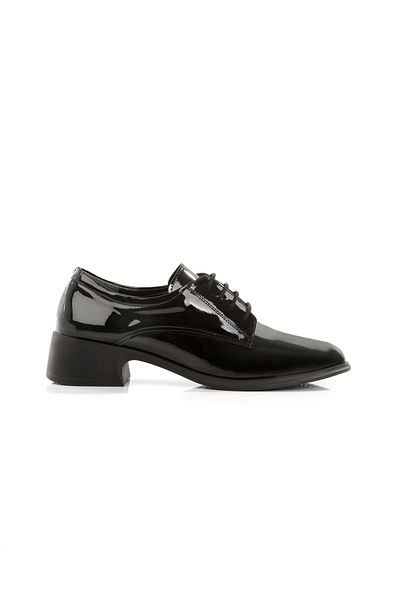EYLÜLDEN MODA SHOES Short Heeled Lace-Up Oxford Casual Shoes Black Patent Leather 3.5 cm Heel
