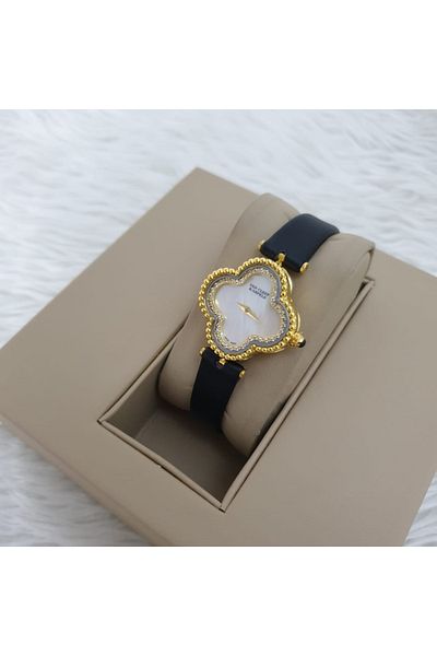 Watch Van Cleef women's watch, elegant black leather model, with accessories