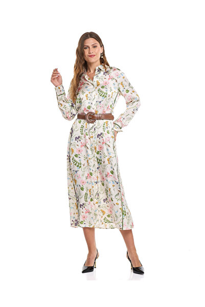 R&B Patterned Shirt Dress with Long Sleeves