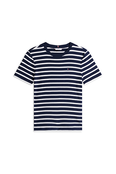 Tommy Hilfiger Tommy Hilfiger Women Dark Night Navy/ Ecru Stp Short Sleeve Crew Neck New Slim Cody T-Shirt