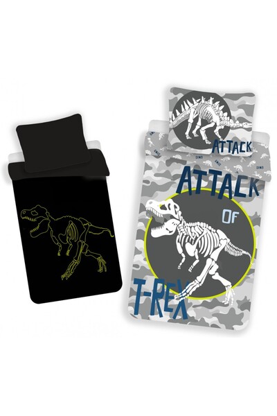 Dinosaur glow-in-the-dark bedding set 140×200cm, 70x90 cm