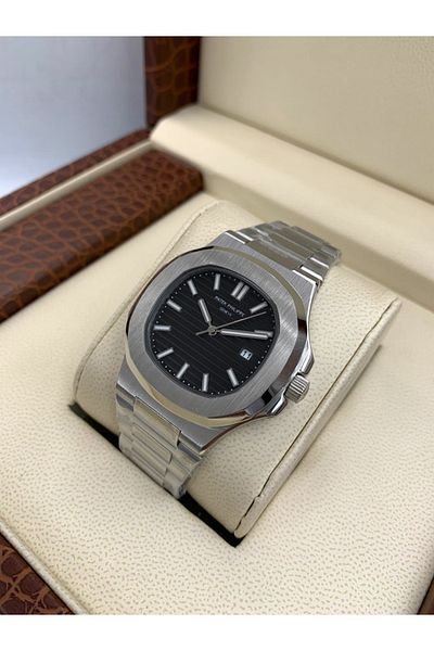 Watch Patek Philippe Men's Watch with Steel Strap, Battery Movement, and Accessories