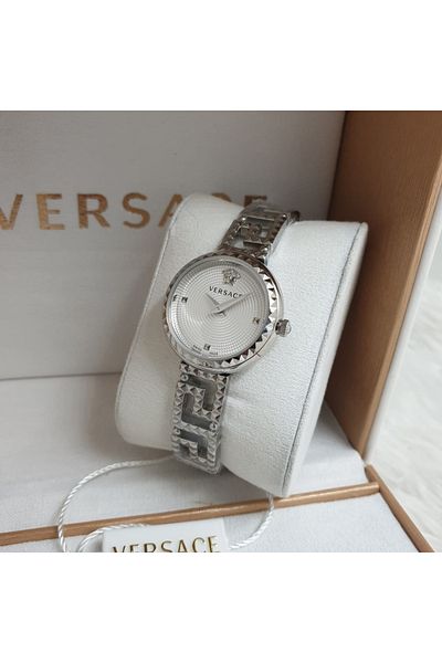 Watch Versace women's watch with silver steel strap and white frame, with accessories