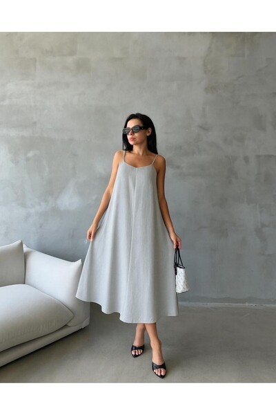 Gi Collection Women's Linen Adjustable Rope Strap Midi Dress