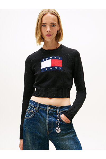 Tommy Hilfiger Tommy Hilfiger Women Black Crew Neck Sparkle Flag Pullover Sweater
