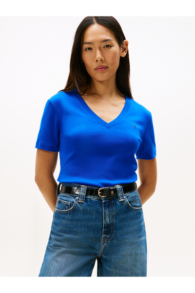 Tommy Hilfiger Women Cobalt Short Sleeve V Neck Slim Cody T-Shirt