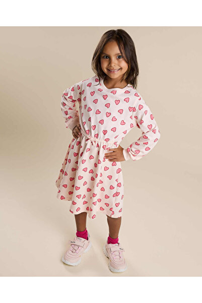 R&B فستان منقوش واسع مع رقبة دائرية وأكمام طويلة