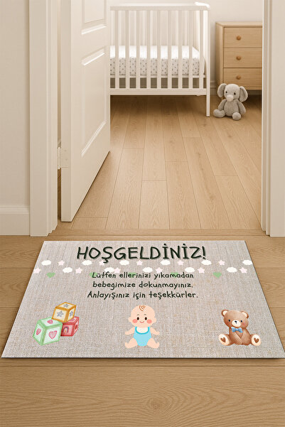 Getcarpet Yeni Doğan Bebek Uyarı Paspası Kapı Önü | Dokunma ve Öpme Uyarılı Esprili Tasarım