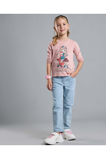 R&B بنطال جينز مستقيم باهت مع أزرار للإغلاق