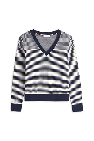 Tommy Hilfiger Tommy Hilfiger Women Bretton Stripe Dark Night Navy V Neck Co Jersey Fine Gg Pullover Sweater