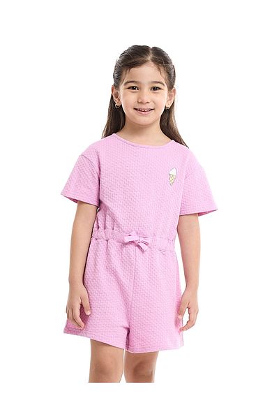 R&B Textured Romper with Crew Neck and Short Sleeves