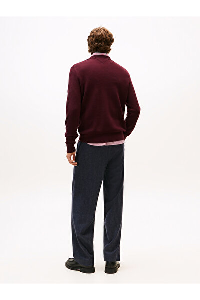 Tommy Hilfiger Men Deep Burgundy Crew Neck Essential Structure Pullover Sweater