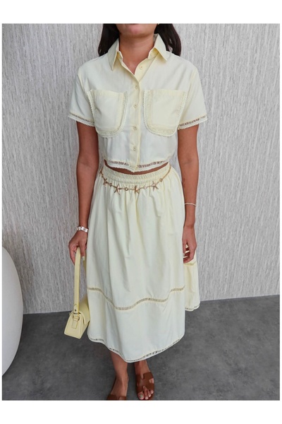 ESRAHELVACI Pocketed Embroidery Detail Skirt Suit