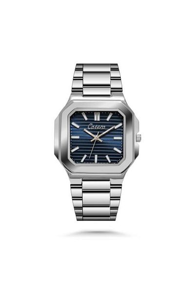 catera Men's silver steel watch with a navy dial