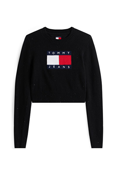 Tommy Hilfiger Tommy Hilfiger Women Black Crew Neck Sparkle Flag Pullover Sweater