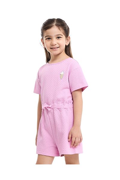 R&B Textured Romper with Crew Neck and Short Sleeves