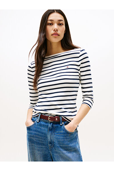 Tommy Hilfiger Tommy Hilfiger Women Breton/Ecu/Dark Night Navy Boat Neck Slim Cody T-Shirt