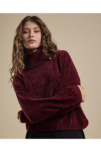 R&B Textured Sweater with High Neck and Long Sleeves