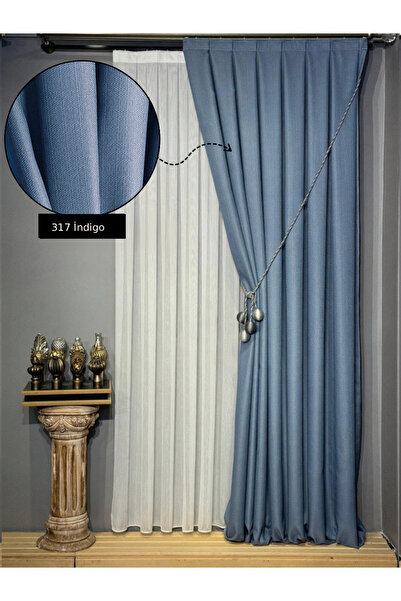 PERDEYERİ Linen Textured Background Curtain Luxury Heavy Weight Tek Wing 1/3 ...