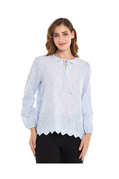 R&B بلوزة مطرزة برباط على الرقبة وأكمام طويلة